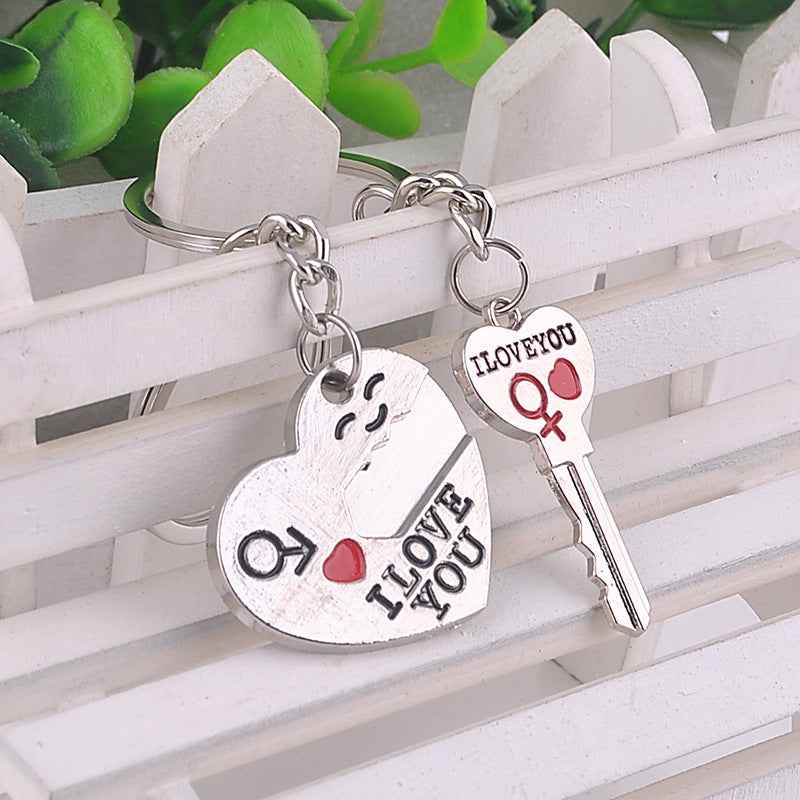 Heart-shaped Keychain English Secret Love Keychain Couple Keychain Image