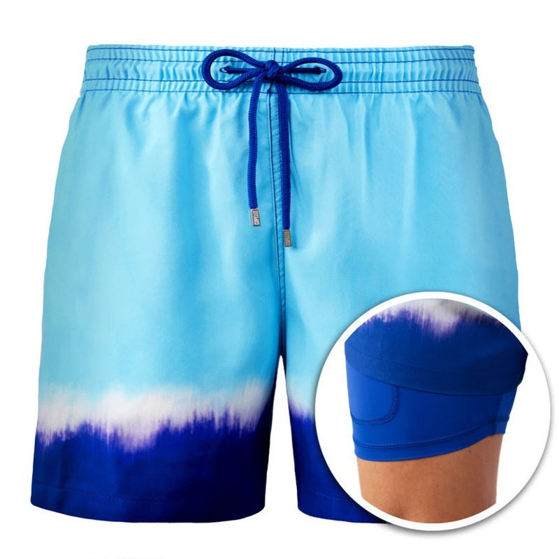 Men's Printed Beach Shorts Sports Double Layer Shorts Summer Image