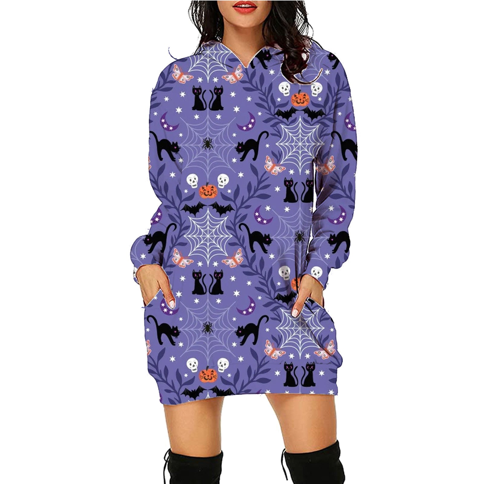 Halloween Print Long Hoodie With Pockets Sweater Long Sleeve Clothes Women Image