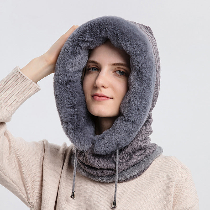 Winter Thick Plush Hat With Scarf Windproof Warm Knit Hats Hooded For Women Image