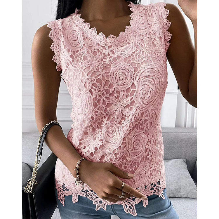 Flowers Lace Vest Women Summer Tops S-5XL Image