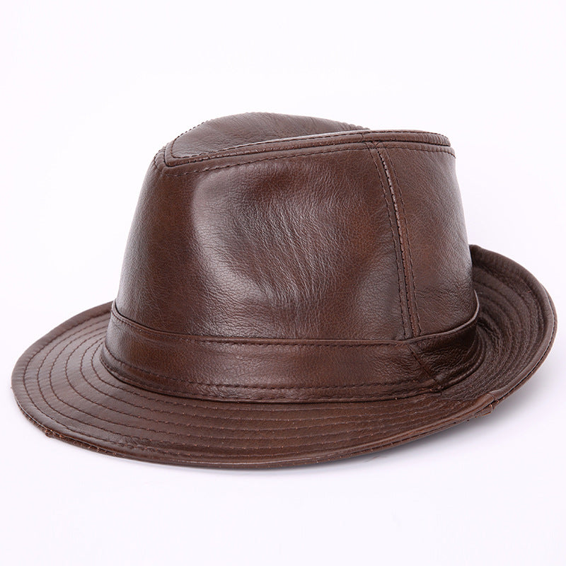 Men's And Women's Cowhide Hats With Big Eaves On The Street Image