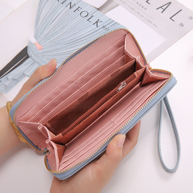 Long Crown Embroidery Thread Single Zip Clutch Wallet Women Image