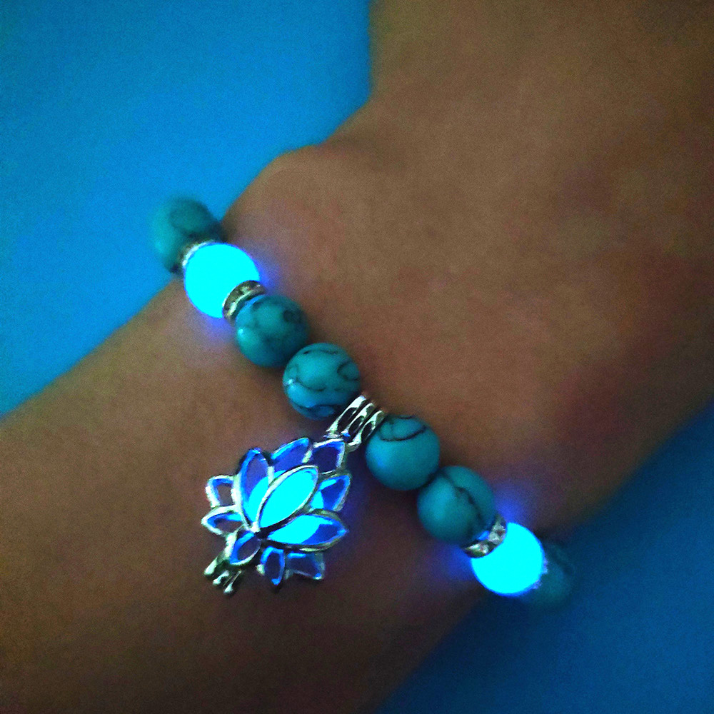 Energy Luminous Lotus Natural Stone Bracelet Yoga Healing Luminous Glow In The Dark Charm Beads Bracelet For Men Women Prayer Buddhism Image