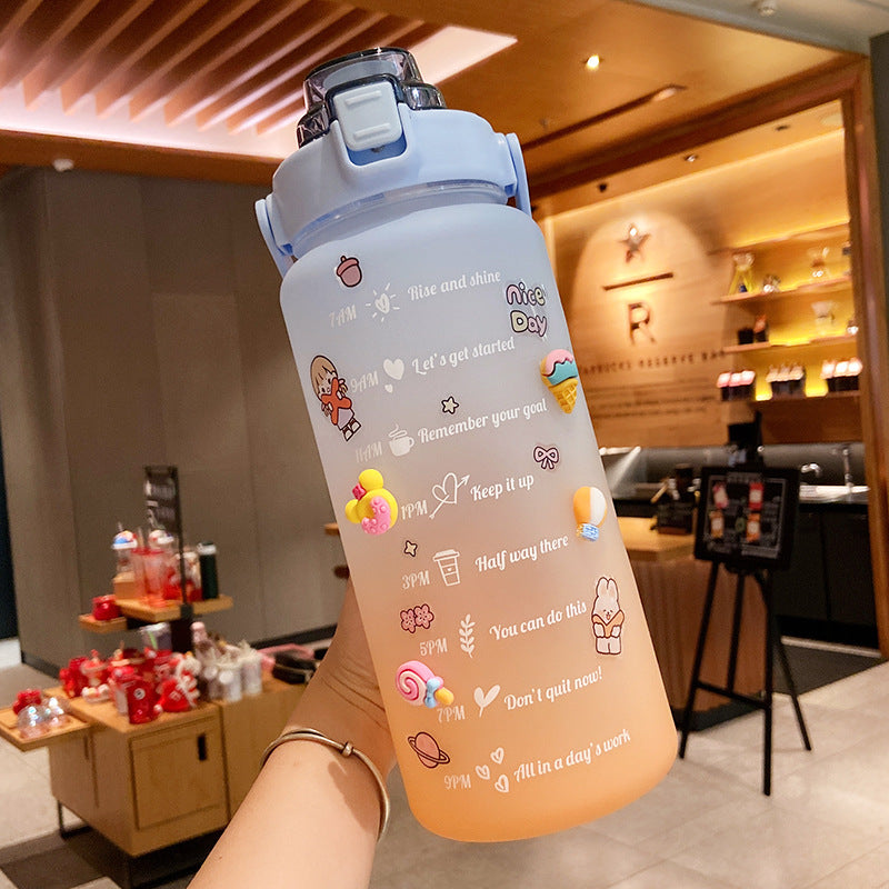 Stickers Water Bottle With Straw 2000ml Cute Portable Scale Bottle Image