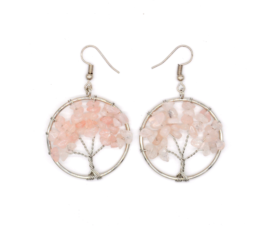 Natural Crystal Crushed Stone Tree Wishing Tree Earrings Crystal Tree Earrings Jewelry Image