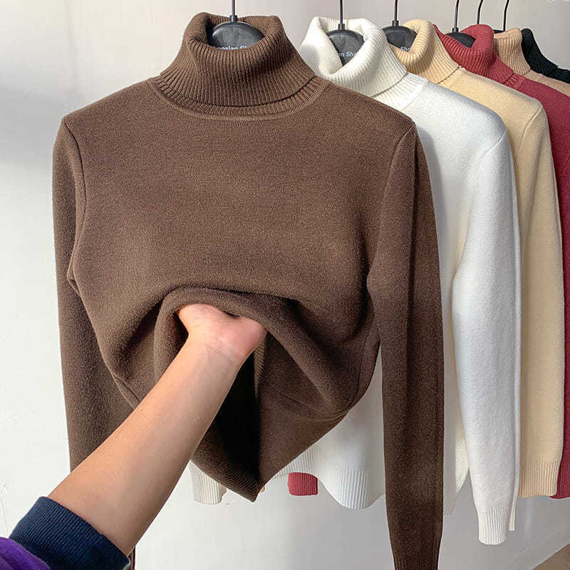 Turtle Neck Winter Sweater Women Elegant Thick Warm Female Knitted Pullover Loose Basic Knitwear Image