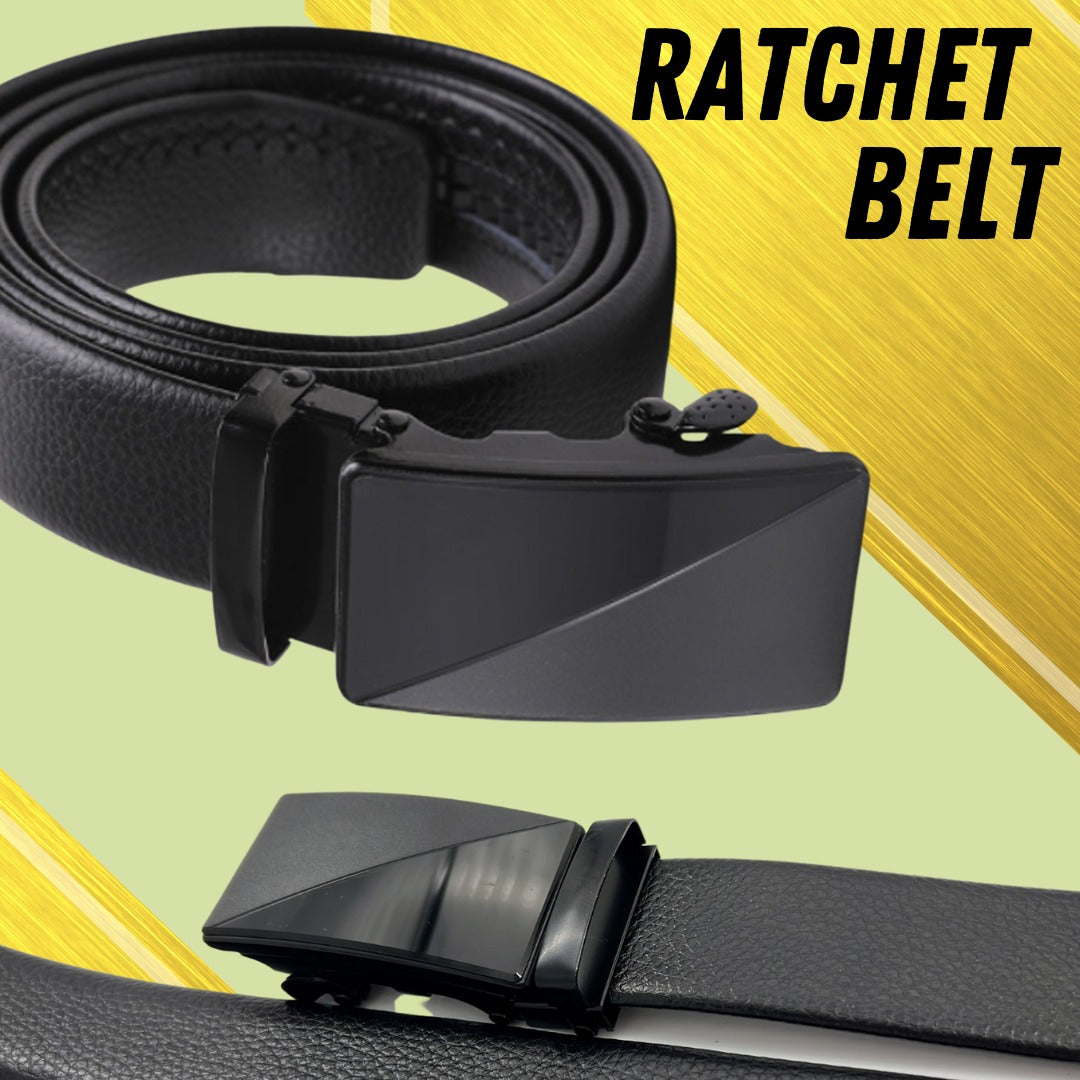 Microfiber PU Leather Ratchet Belt Belts For Men Adjustable Slide Buckle Black Image