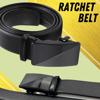 Microfiber PU Leather Ratchet Belt Belts For Men Adjustable Slide Buckle Black