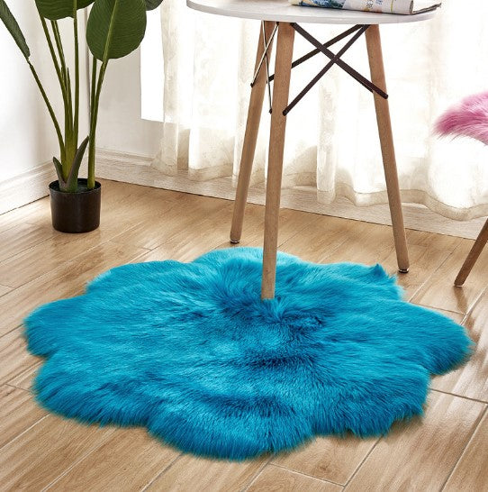 Artificial Woolen Carpet Rug Floral Shape Sheepskin Hairy Carpet Faux Mat Seat Pad Fur Warm Tapetes Floor Mat Soft Area Rug Image