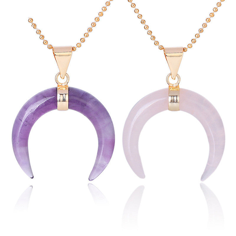 Crystal Semi-precious Stone Moon Pendant Necklace Image