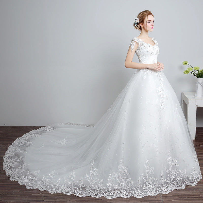 Bride wedding wedding Korean fashion Princess trailing wedding dress 2021 new lace strap wedding dress Image