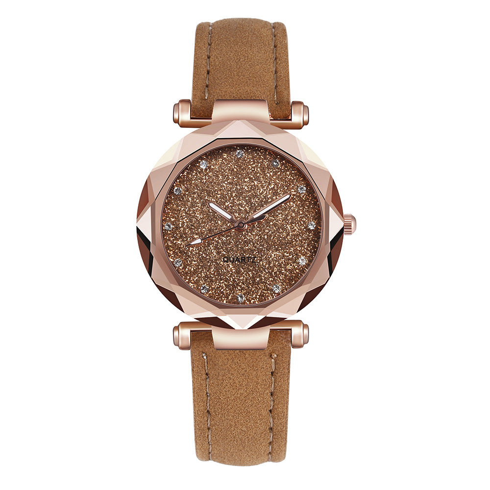 Casual Women Romantic Starry Sky Wrist Watch Leather Rhinestone Designer Ladies Clock Image