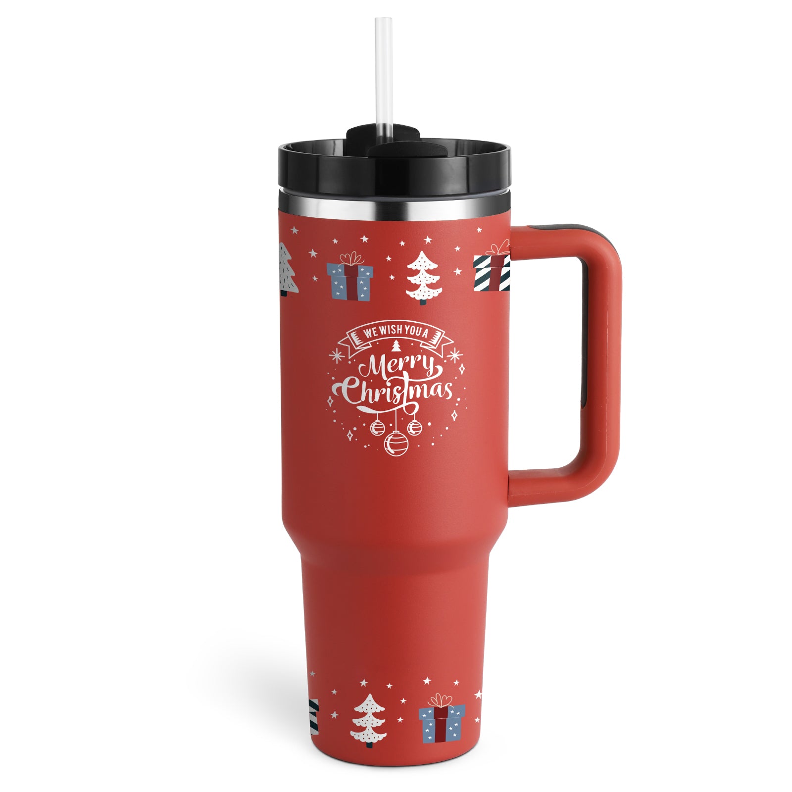 Christmas Thermal Mug 40oz Straw Coffee Insulation Cup With Handle Portable Car Stainless Steel Water Bottle LargeCapacity Travel BPA Free Thermal Mug Image