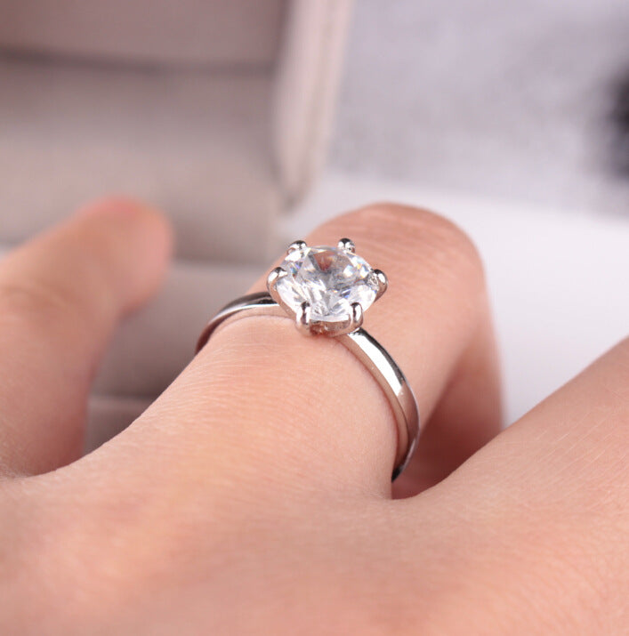 Plated 925 Silver Six-Prong Zirconia Ring High-Diamond Wedding Couple Accessories Engagement Ring Image