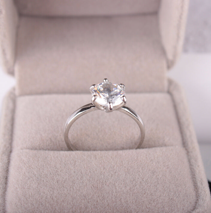 Plated 925 Silver Six-Prong Zirconia Ring High-Diamond Wedding Couple Accessories Engagement Ring Image