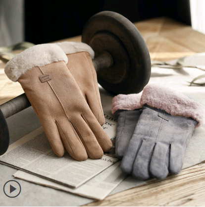 Gloves Female Autumn and Winter Warm Korean Version Plus Velvet Thick five Fingers Retro Suede Touch Screen Gloves Cute Driving Image