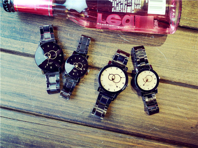 Turntable Gun Black Quartz Couple Watch Image