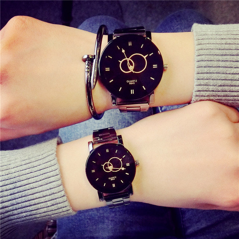 Turntable Gun Black Quartz Couple Watch Image