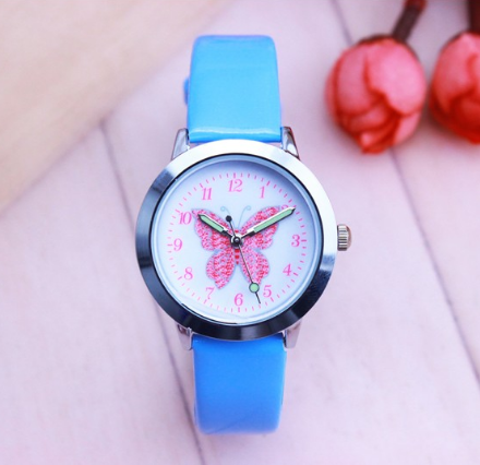 Children's Watches Kids Quartz Watch Student Girls Quartz-watch Cute Colorful Butterfly Dial Waterproof Watch Image