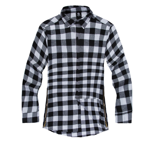 Mens Fashion Hip Hop Shirts Streetwear Urban Clothing Hiphop Men Clothes Plaid Zipper Shirt Image