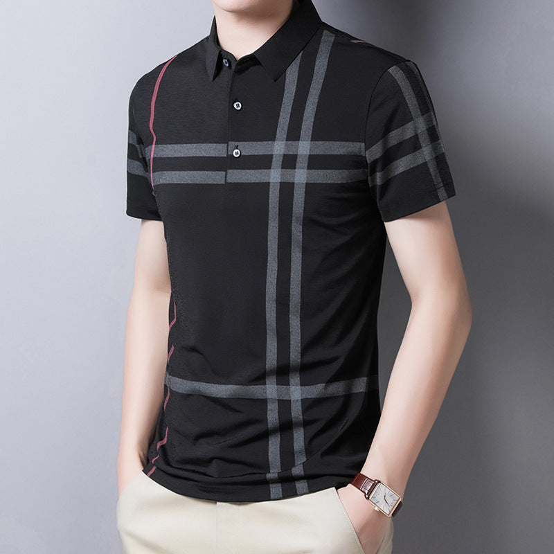 Men Summer Striped Polo Shirt Short Sleeve Slim Fit Polos Fashion Streetwear Tops Image