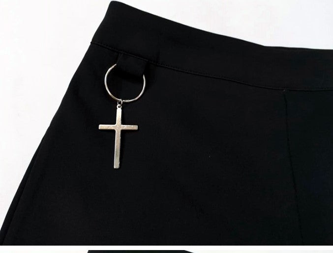 Summer Punk Rock Women's Shorts Sexy Cross Ring Hanging Ornament Summer Fashion Black Shorts Image