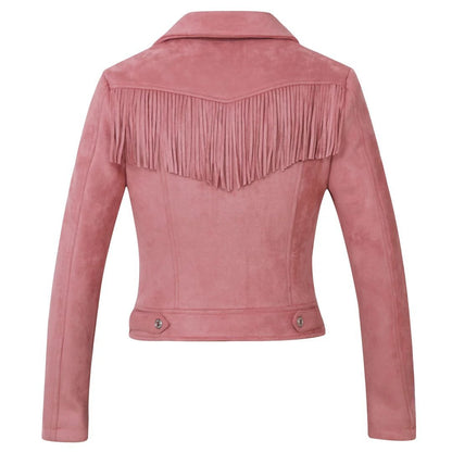 Factory direct selling women''s jacket autumn and winter European and American women''s Lapel tassel suede coat leather jacket women''s short