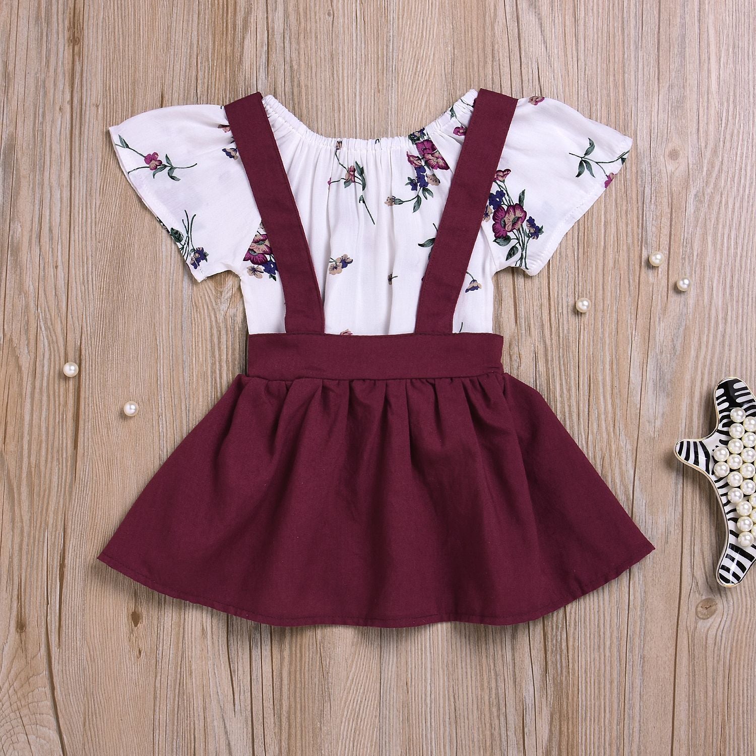 Patricia Floral Set  Toddler Kids Baby Girls Floral Romper Suspender Skirt Overalls 2PCS Outfits Baby Clothing Image