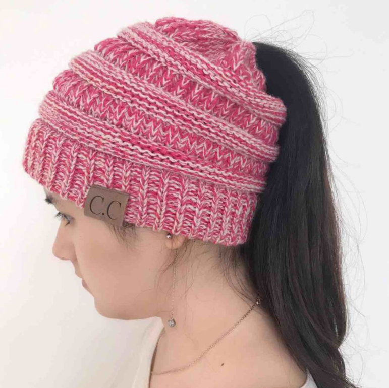 High Bun Ponytail Beanie Hat Chunky Soft Stretch Cable Knit Warm Fuzzy Lined Skull Beanie Acrylic Hats Men And Women Image