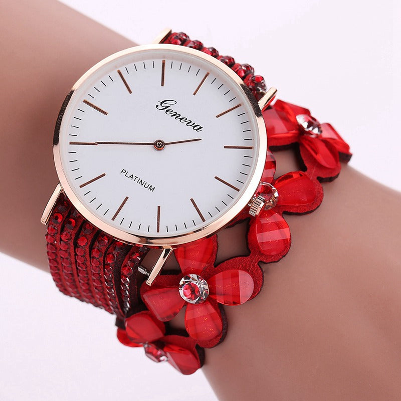 Fashion Geneva Flowers Watches Women Dress Elegant Quartz Bracelet Ladies Watch Crystal Diamond Wrist Watch Gift Reloj Mujer Image