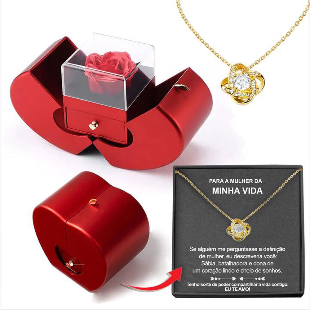 Fashion Jewelry Box Red Apple Christmas Gift Necklace Eternal Rose For Girl Mother's Day Valentine's Day Gifts With Artificial Flower Rose Flower Jewelry Box Image