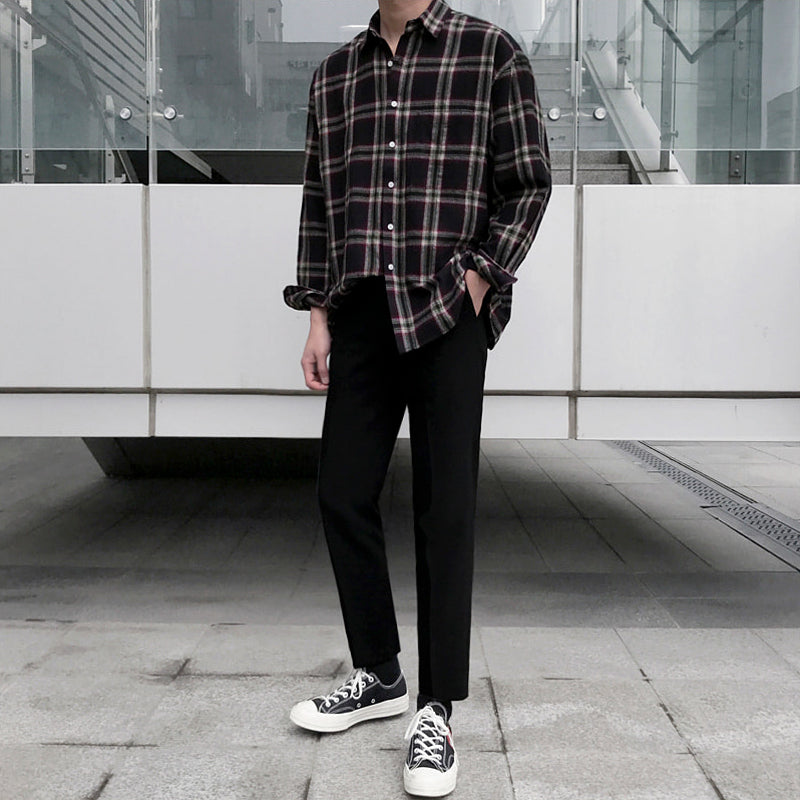 Men's autumn long sleeve plaid shirt Image