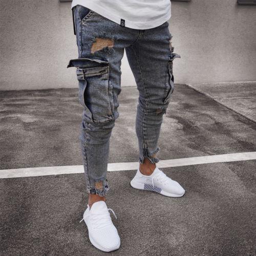 Cargo Hole Denim Jeans Men Image