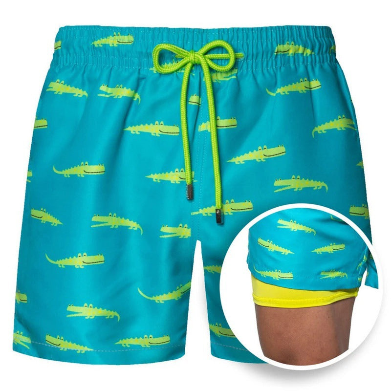 Men's Printed Beach Shorts Sports Double Layer Shorts Summer Image