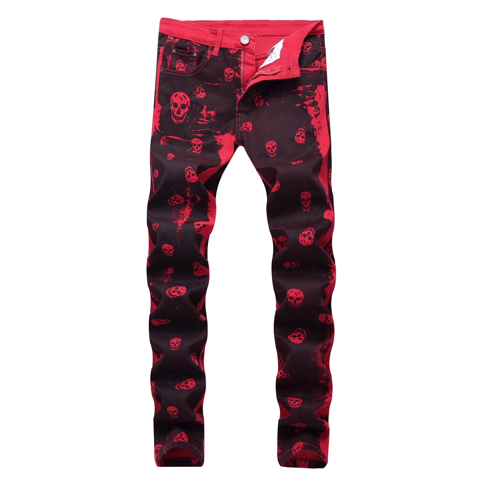 Skull red jeans men's casual jeans Image