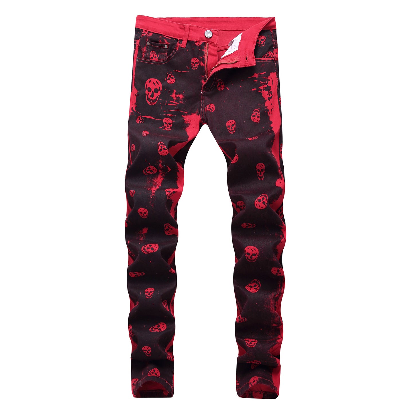 Skull red jeans men's casual jeans