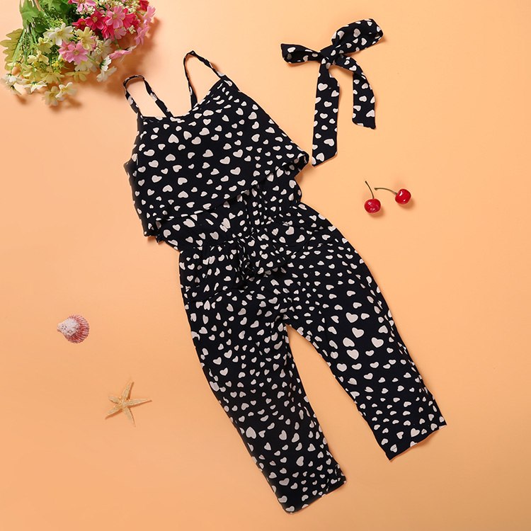 Fashion Summer Kids Girls Clothing Sets Cotton Sleeveless Polka Dot Strap Girls Jumpsuit Clothes Sets Outfits Children Suits Image