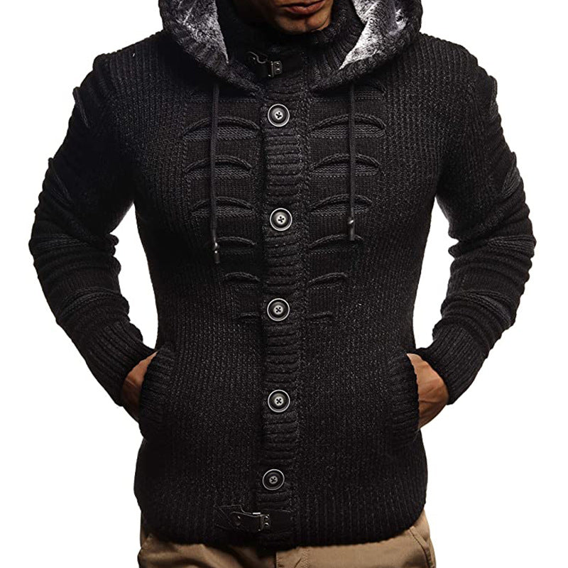 Sweater Men's Hooded Knitted Cardigan Jacket Image