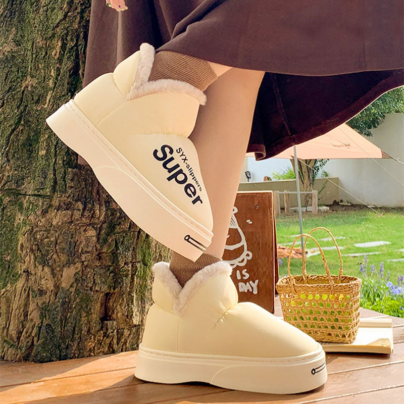 New Covered Heel Down Cotton Slippers For Women Winter Warm Thick-soled Platform Slippers Indoor And Outdoor Garden Walking Shoes Image