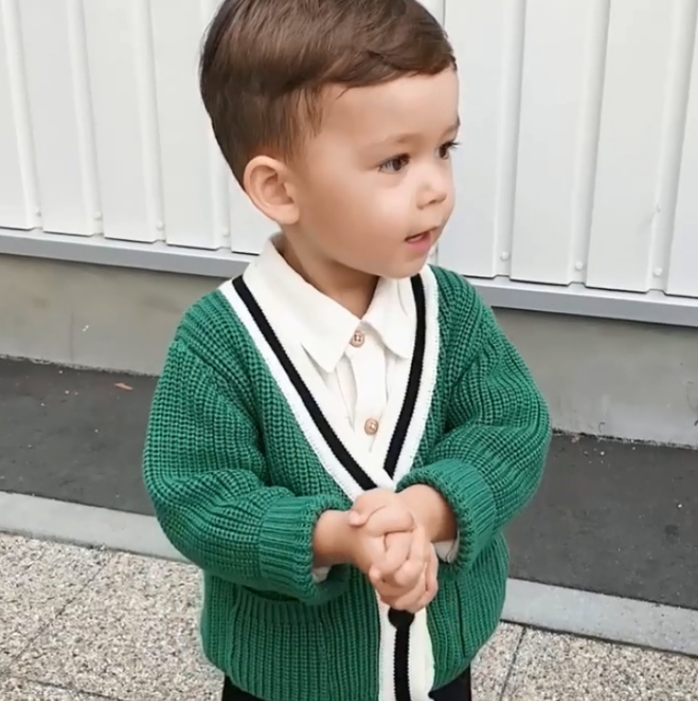 Chen Chen Ma baby children's clothing autumn sweater sweater baby sweater cardigan college wind color boy handsome jacket Image