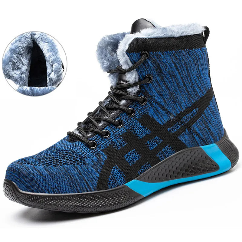 Winter Plush Boots Men Labor Protection Anti-smash Anti-puncture Work Shoes Warm Thickened Breathable Lace-up Safety Shoes Image