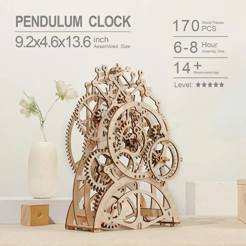 Robotime Rokr Pendulum Clock 170 Pcs 3D Wooden Puzzle Toys Building Block Kits Assembly Gifts For Children Adults Dropshipping Image