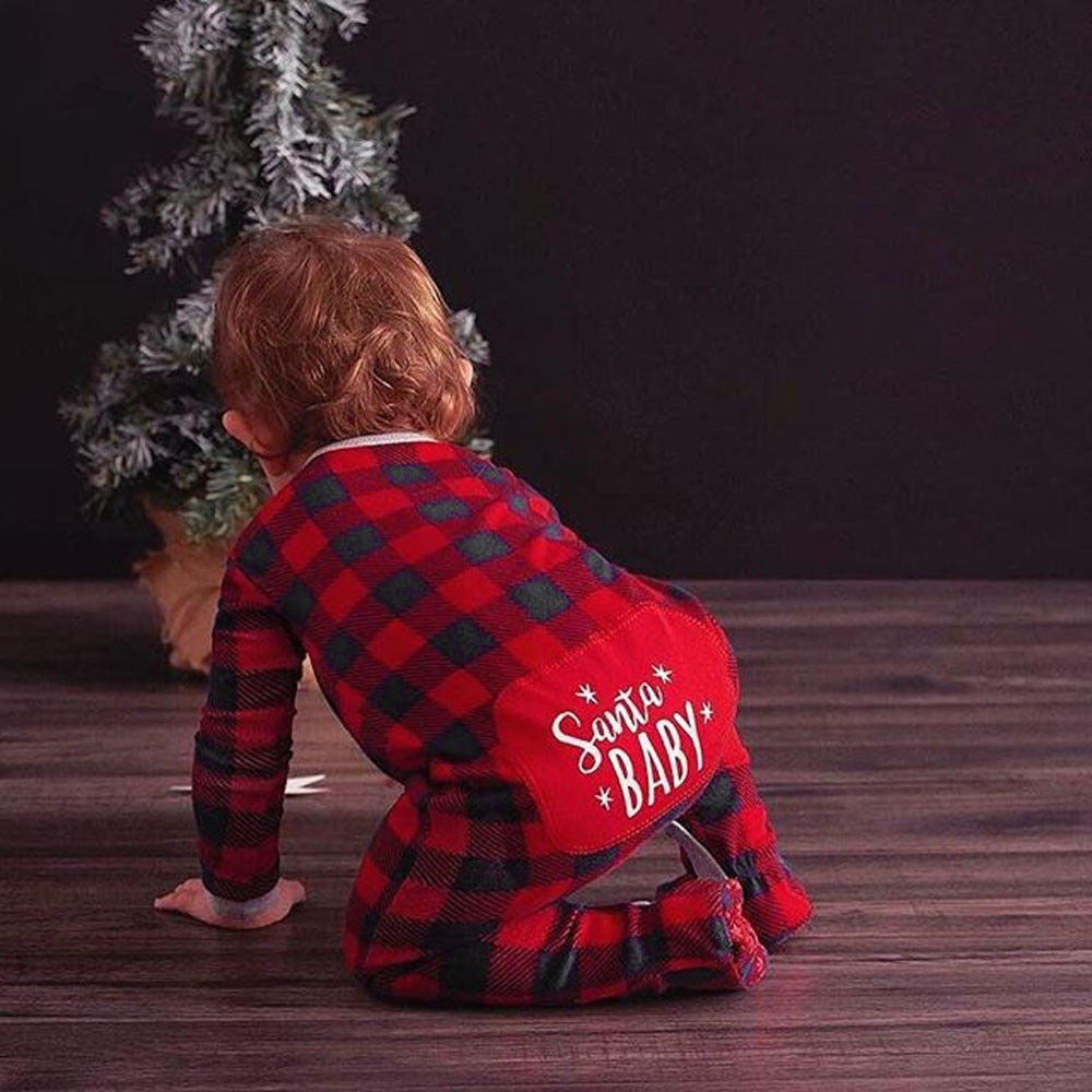 Infant Baby Boys Girls Christmas Santa XMAS Letter Plaid Romper Jumpsuit Outfits baby clothes winter clothe Image