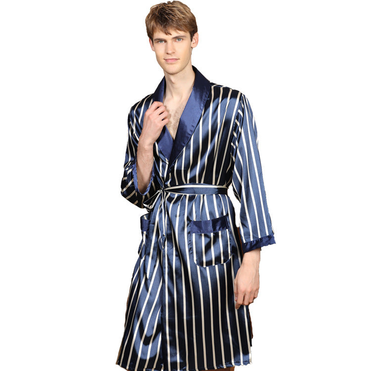 Men's simulation silk long sleeve nightgown Image