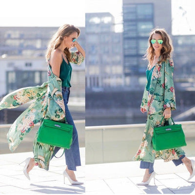 Printed gown and kimono cardigan Image