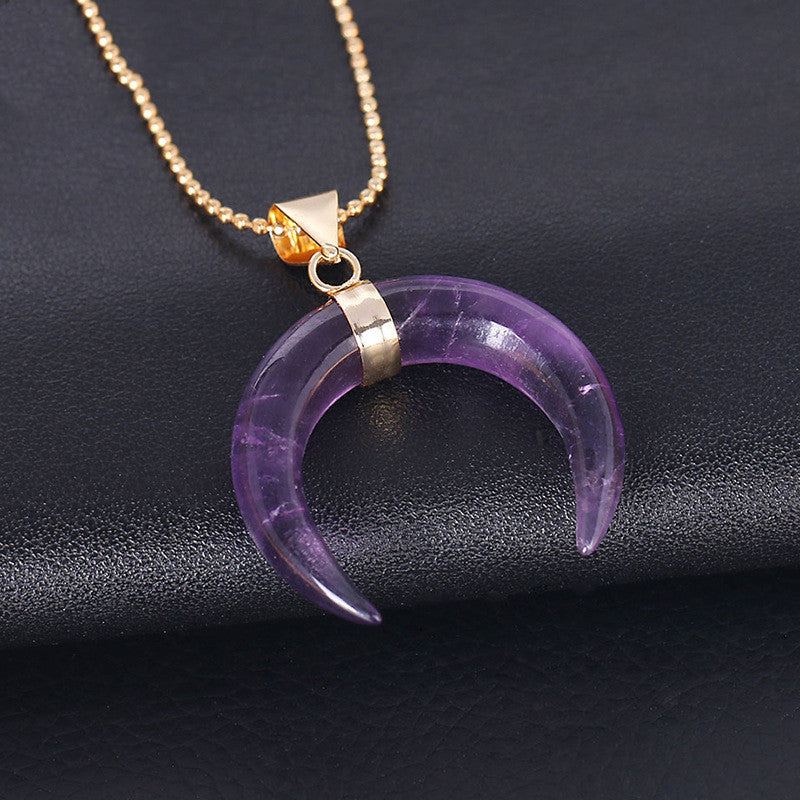 Crystal Semi-precious Stone Moon Pendant Necklace Image