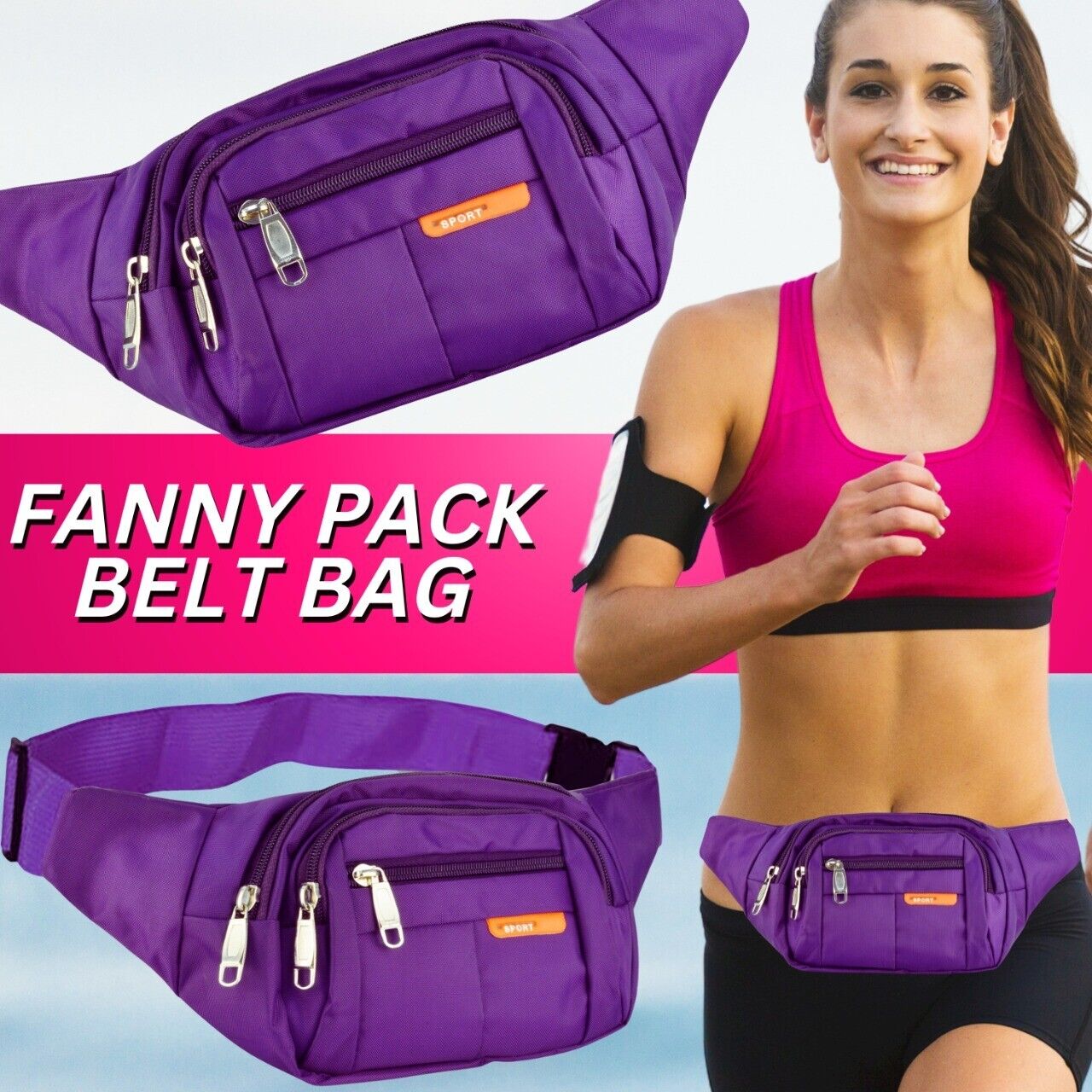 Sport Runner Waist Bum Bag Running Jogging Travel Chest Pouch Zip Fanny Pack New Image