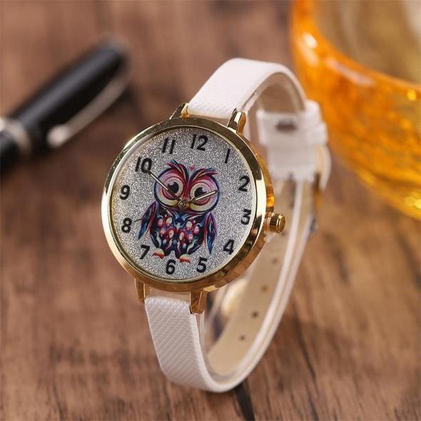 Owl student cartoon watch female model thin belt watch Image