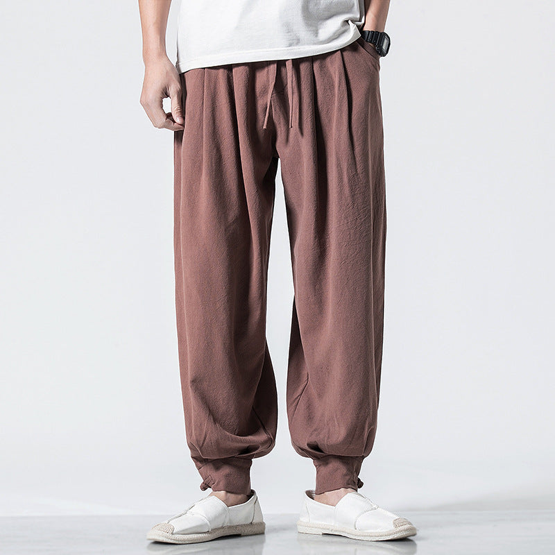 Chinese style cotton and linen casual trousers loose harem pants bloomers Image